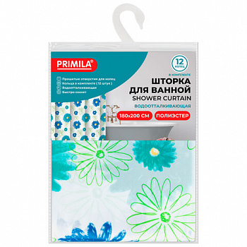 Шторка для ванной ПОЛИЭСТЕР, 180х200 см, кольца в комплекте, ЦВЕТЫ, PRIMILA (ПРИМИЛА)