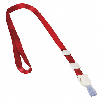 Лента для бейджей, 45 см, съемный пластиковый клип-замок с петелькой, КРАСНАЯ, BRAUBERG