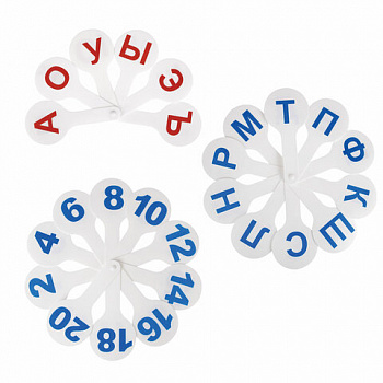 Веер-касса (гласные, согласные и цифры) ЮНЛАНДИЯ, НАБОР 3 шт., европодвес