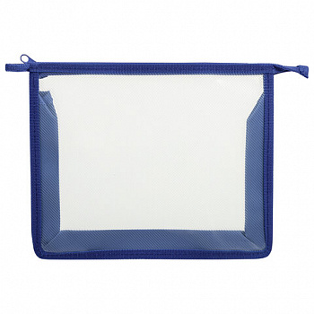 Папка для тетрадей ПИФАГОР А5, пластик, молния сверху, прозрачная, синий