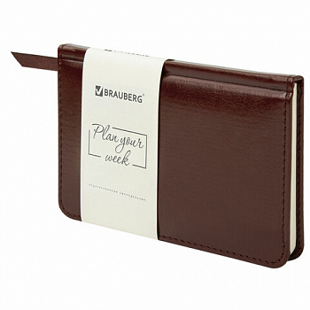 Еженедельник недатированный МАЛЫЙ ФОРМАТ 95х155 мм А6 BRAUBERG "Imperial" под кожу, 64 л., коричневый