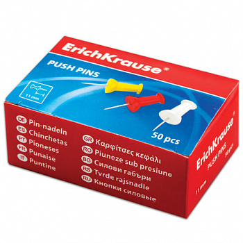 Силовые кнопки-гвоздики ERICH KRAUSE "Classic", 50 штук, ассорти, в картонной коробке