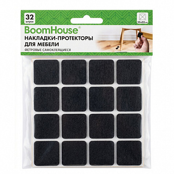 Накладки-протекторы для мебели ФЕТР самоклеящиеся, 25х25мм, черные, КОМПЛЕКТ 32 шт, BoomHouse