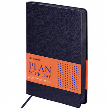 Ежедневник недатированный А5 (138х213 мм) BRAUBERG "Stylish", кожзам, гибкий, 160 л., темно-синий
