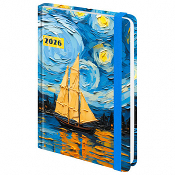 Ежедневник датированный 2026 с резинкой 145х203 мм, А5, BRAUBERG, твердый, "Живопись"