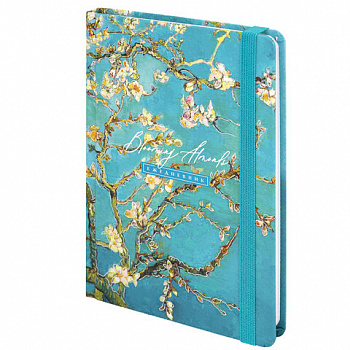 Ежедневник недатированный с резинкой А5 (145х203 мм), BRAUBERG, твердый, фольга, 128 л., "Almond"