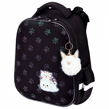 Ранец BRAUBERG LUMINOUS, 2 отделения, с брелоком, "Paws", СВЕТЯЩИЙСЯ РИСУНОК, 38х29х16 см