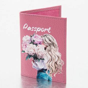 Обложка для паспорта натуральная кожа флоттер, принт "Девушка", цвет пудрово-розовый, BRAUBERG