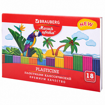 Пластилин классический BRAUBERG "МАГИЯ ЦВЕТА NEW", 18 цветов, 360 грамм, стек, ВЫСШЕЕ КАЧЕСТВО