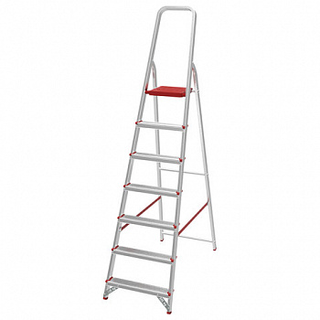 Стремянка алюминиевая 7 стандартных ступеней 9 см, площадка 1,5 м, нагрузка 225 кг, вес 7 кг, НОВАЯ ВЫСОТА