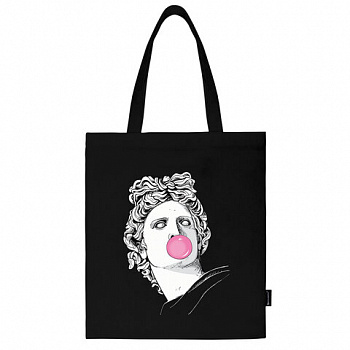 Сумка шоппер BRAUBERG PREMIUM, канвас, 40х35 см, на кнопке, карман, черный, "Aphrodite"