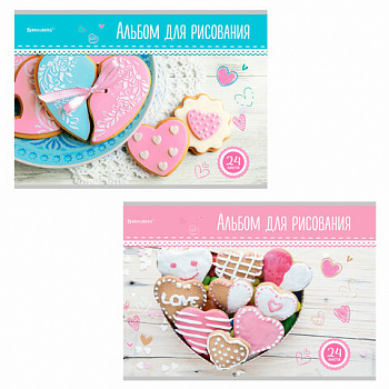 Альбом для рисования А4 24 л., скоба, обложка картон, BRAUBERG, 202х285 мм, "Вкусняшки" (2 вида)