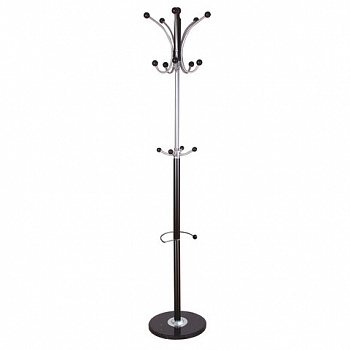 Вешалка-стойка BRABIX "CR-8342" на мраморном диске, металл, 5+4 крючка, цвет черный