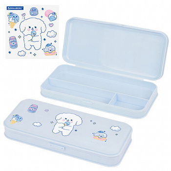 Пенал пластиковый BRAUBERG, пастельный голубой, С НАКЛЕЙКАМИ, 21х9х3 см