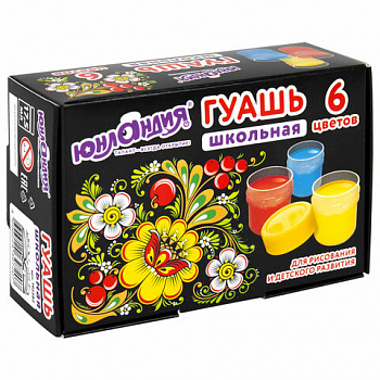 Гуашь ЮНЛАНДИЯ "ШКОЛЬНАЯ", 6 цветов по 17,5 мл