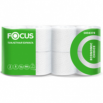 Бумага туалетная, спайка 8 шт., 2-слойная (8х16,2 м) Focus Economic Choice, белая