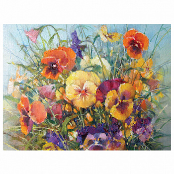 Картина стразами (алмазная мозаика) 30х40 см, ОСТРОВ СОКРОВИЩ "Букет с анютками", без подрамника