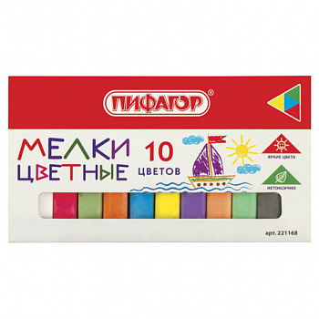 Мел цветной квадратный 10 штук, ПИФАГОР, картонная упаковка