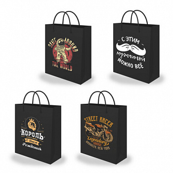 Пакет подарочный (1 штука) 18х10х23см (M) "Man Collection", ассорти, крафт, ЗОЛОТАЯ СКАЗКА