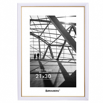 Рамка 21х30 см небьющаяся, багет 14,6 мм, пластик, BRAUBERG "Original Line", белая/золото