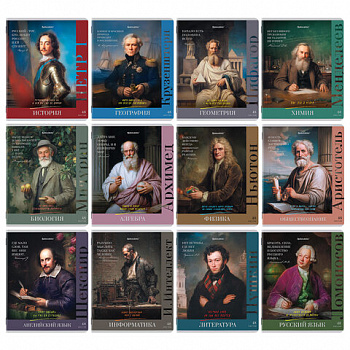 Тетради предметные, КОМПЛЕКТ 12 ПРЕДМЕТОВ, 48л, глянцевый лак, BRAUBERG, ВЕЛИКИЕ ЛЮДИ