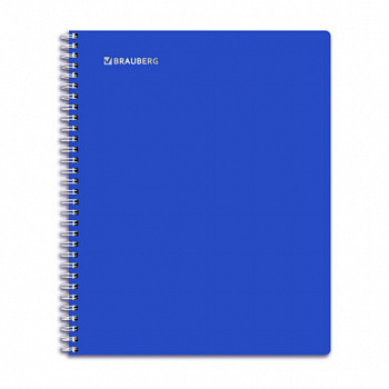 Тетрадь обложка пластик, А5, 96 л., гребень, клетка, фольга, МИНПРОМТОРГ, BRAUBERG, Синяя