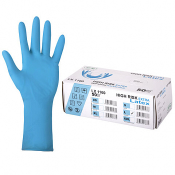 Перчатки латексные смотровые сверхпрочные SFM HIGH RISK LX 1160, Германия, 25 пар (50 штук), размер 8-9, L (большой)