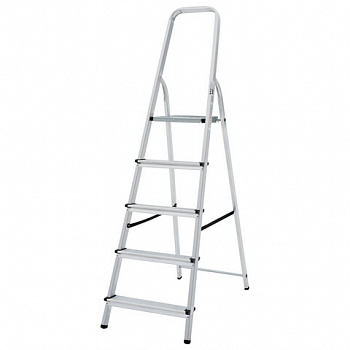 Стремянка алюминиевая 5 ступеней, высота площадки 1,04м, дуга безопасности 0,6м, площадка 26х26см, до 150кг, вес 4кг, НОВАЯ ВЫСОТА