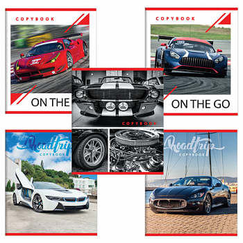 Тетрадь А5, 48 л., BRAUBERG, скоба, линия, обложка картон, СПОРТКАРЫ