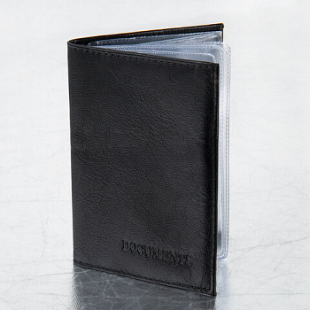 Обложка для автодокументов натуральная кожа галант, "DOCUMENTS", черная, BRAUBERG