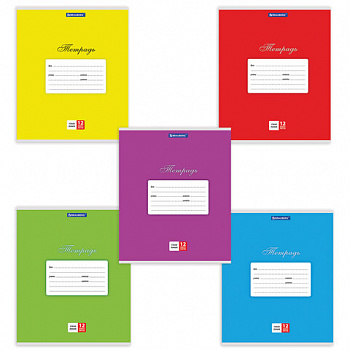 Тетрадь 12 л. BRAUBERG КЛАССИКА, узкая линия, обложка картон, АССОРТИ (5 видов)