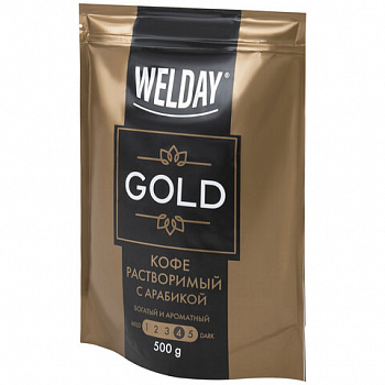 Кофе растворимый WELDAY (ВЭЛДЭЙ) "GOLD" 500 г, БРАЗИЛИЯ, арабика, сублимированный, в упаковке Zip-Lock