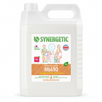 Мыло жидкое 5 л SYNERGETIC "Миндальное молочко", гипоаллергенное, биоразлагаемое