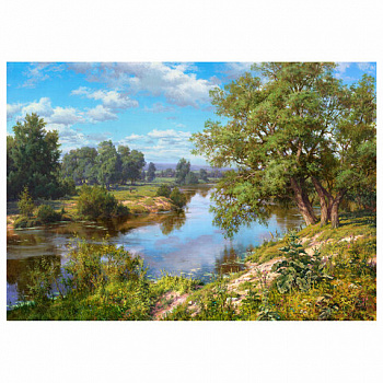 Картина по номерам 40х50 см, ОСТРОВ СОКРОВИЩ "Пейзаж с рекой", на подрамнике, акрил, кисти