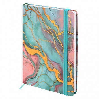 Ежедневник недатированный с резинкой А5 145х203 мм, BRAUBERG, твердый, фольга, 128 л., "Marble"