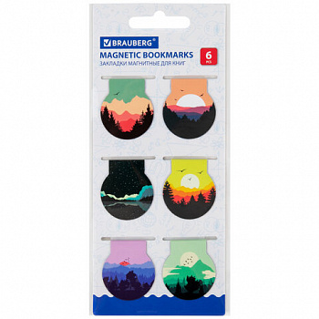 Закладки для книг МАГНИТНЫЕ, "SUNSET", набор 6 шт., 32х28 мм, BRAUBERG