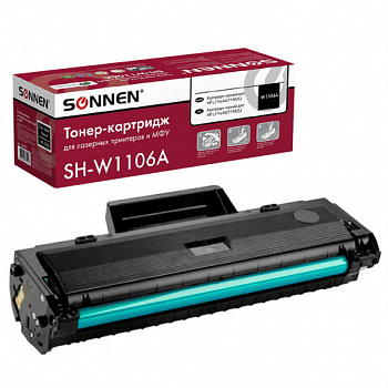 Картридж лазерный SONNEN (SH-W1106A) С ЧИПОМ для HP Laser107/135 ВЫСШЕЕ КАЧЕСТВО, черный, 1000 страниц