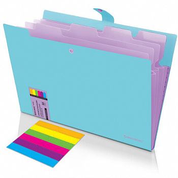 Папка-органайзер на кнопке 5 отделений, BRAUBERG "Extra", А4, голубая с лиловым