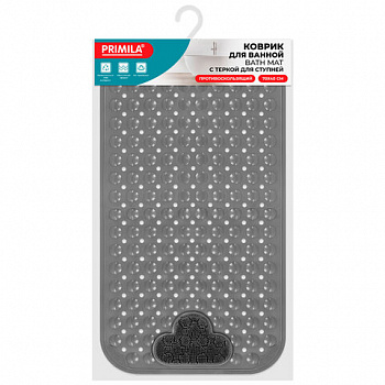 Коврик для ванны противоскользящий с теркой для ступней 70х40 см, серый, ПВХ, присоски, PRIMILA (ПРИМИЛА)