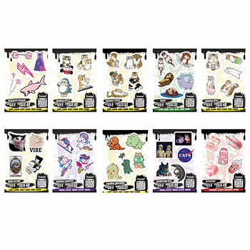 Наклейки виниловые, 49-53 шт., 9 листов, А6, "ЗАБАВНЫЕ ДИЗАЙНЫ", АССОРТИ, NALEPKING