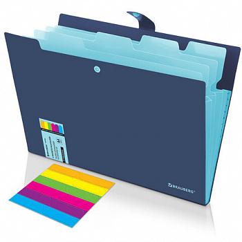 Папка-органайзер на кнопке 5 отделений, BRAUBERG "Extra", А4, синяя с голубым