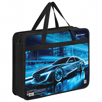 Папка на молнии с ручками BRAUBERG А4, 1 отделение, пластик, 80 мм, "Night driver"