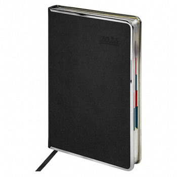 Ежедневник датированный 2026 А5 148х218 мм, GALANT "Infinity Silver", под кожу, черный