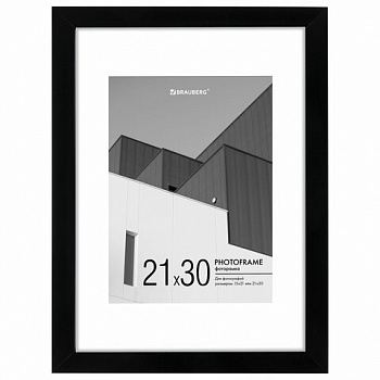 Рамка 21х30 см с паспарту 15х21 см небьющаяся, багет 20 мм, пластик, BRAUBERG "New Age", черная