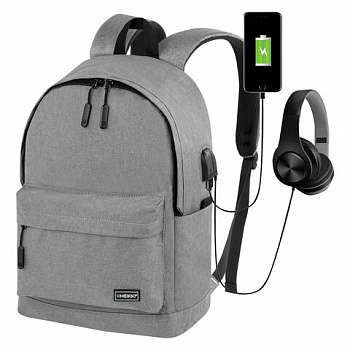 Рюкзак HEIKKI ACTIVE (ХЕЙКИ) универсальный, отделение для ноутбука, USB-порт, серый, 44х31х14 см