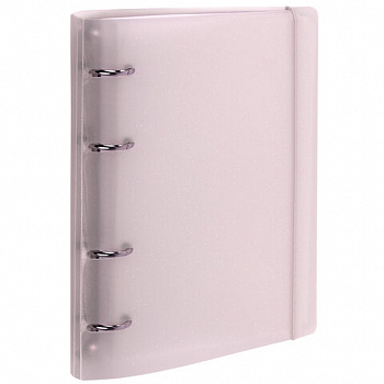 Тетрадь на кольцах А5 175х220 мм, 120 л., пластик с блестками, с резинкой и разделителями, BRAUBERG, Розовый