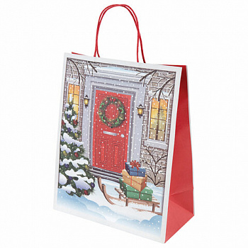 Пакет подарочный КОМПЛЕКТ 10 штук новогодний 26x13x32 см, "Сочельник", ЗОЛОТАЯ СКАЗКА