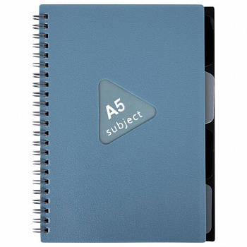 Тетрадь обложка пластик, А5 80 л., гребень, 4 разделителя, клетка, BRAUBERG, синий