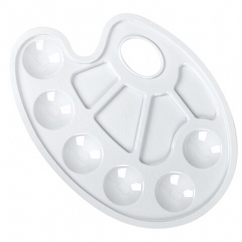 Палитра для рисования ЮНЛАНДИЯ белая, овальная, 6 ячеек для красок и 4 для смешивания, европодвес