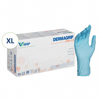 Перчатки нитриловые смотровые, 90 пар (180 штук), повышенная чувствительность, размер 9-10, XL (очень большой), DERMAGRIP Ultra, D1104-27